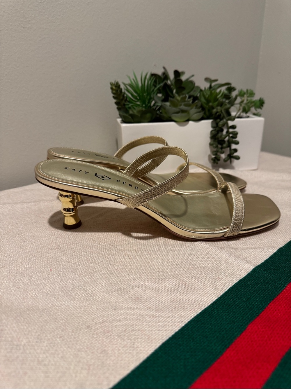 Katy Perry gold heel sandals, size 10